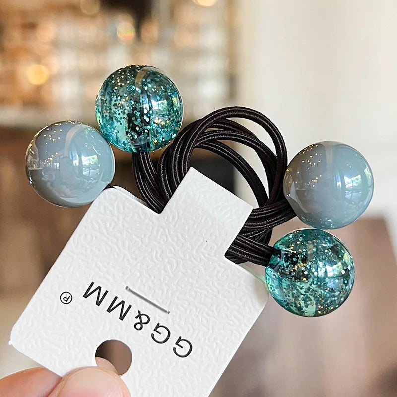 2pcs new children's hair accessories color collision hair ring hair rope lovely magic beads women's rubber band head rope