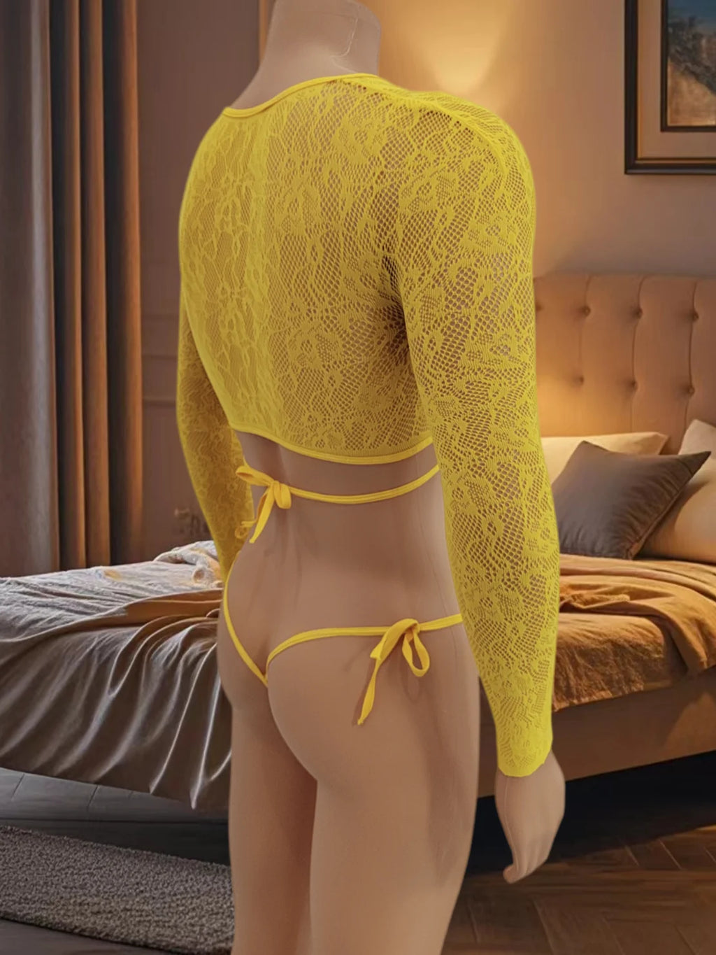 Men Hollow Out Fishnet Lingerie 2Pcs Set Multi Color See Through Mesh Halter Crop Top Briefs Sexy Sleepwear For Club Honeymoon