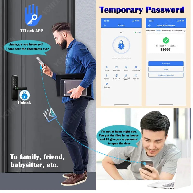 TTLock / Tuya WiFi Smart Fingerprint Door Lock Biometric Digital Lock with RFID Card Password for Hotel Home