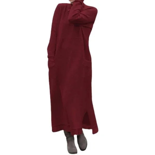 Women's Maxi Dress Autumn Winter Fashion New Style Elegant Loose Long Sleeve Hoodie Retro Casual Thick Warm Dresses For Women
