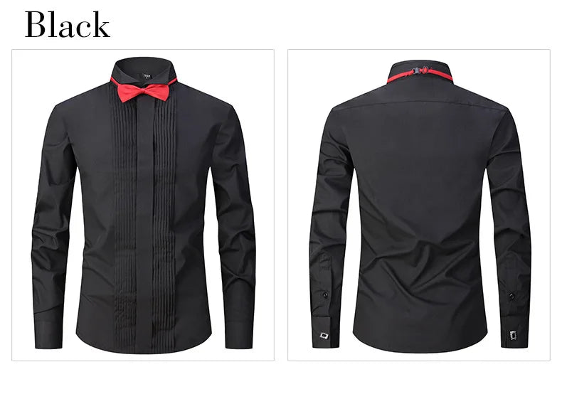 AIMENWANT 2024 Tuxedo Shirts Mens Korea Slim Fit Bow Tie Wedding Shirt White Business French-cuffed Shirt Dress Shirts
