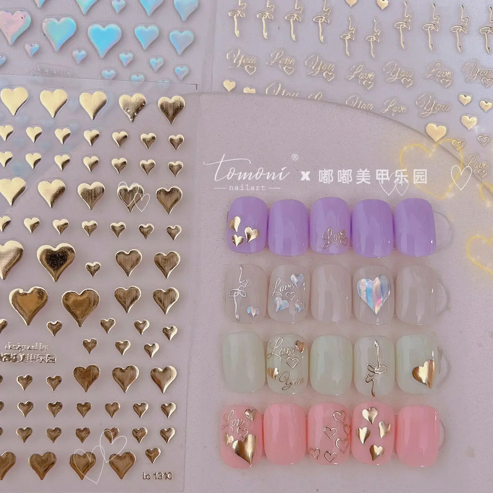 5D Gradient Love Gem Glitter Love Heart Colorful Cat's Eye Rhinestone Soft Self Adhesive Nail Art Stickers Shiny Manicure Decals