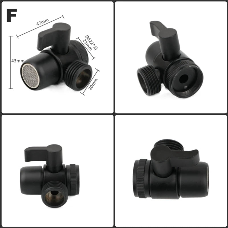 Black Brass Shower Arm Adapter G1/2’’ G3/4 Shower Diverter Valve For Handheld Shower Head Bathroom Kitchen Accessories