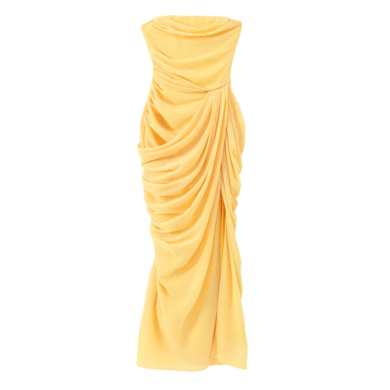 Women Yellow Low Cut Backless High Waisted Dress Lace Up Sleeveless Waist Cincher Spaghetti Strap Vestidos Party Club Women Robe