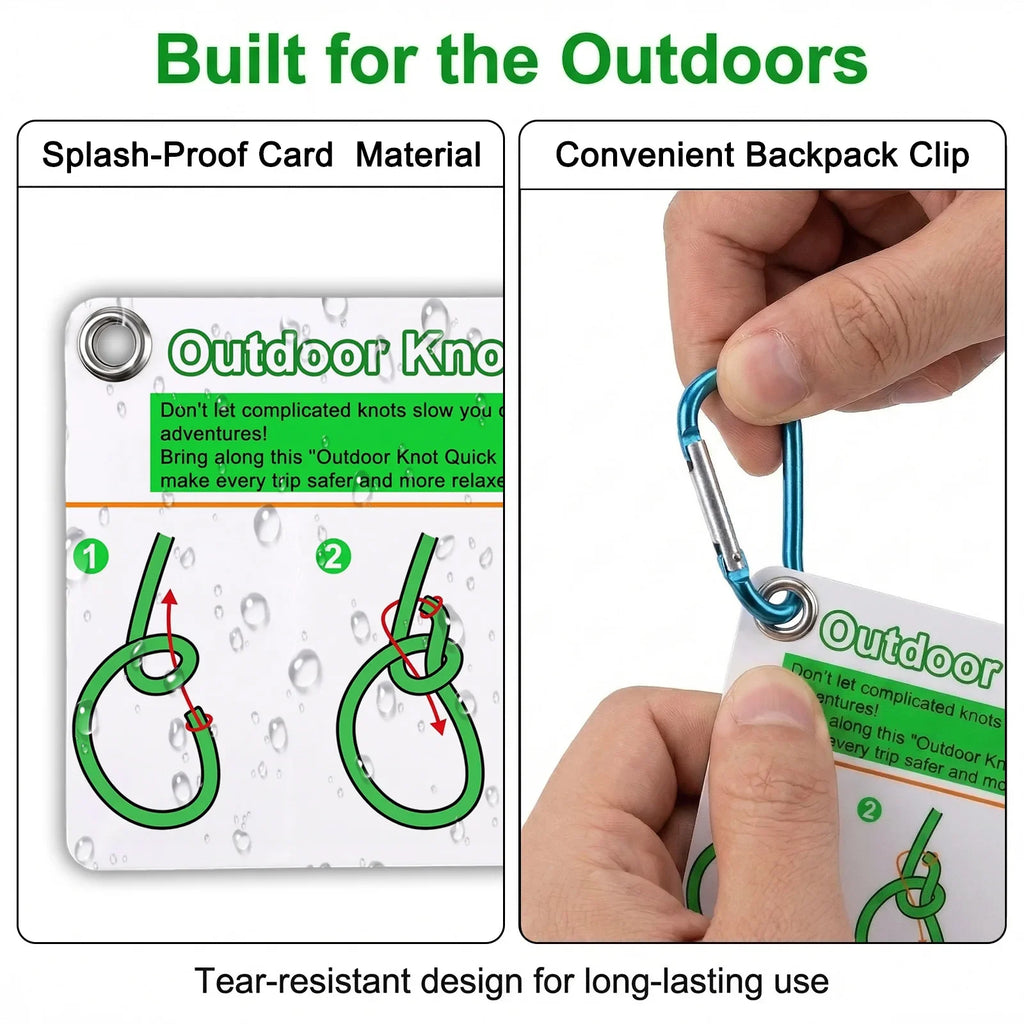 Outdoor Knot Tying Guide Cards Waterproof Plastic Reference Carabiner Survival Emergency Tools For Hikers Campers Scouts Gifts