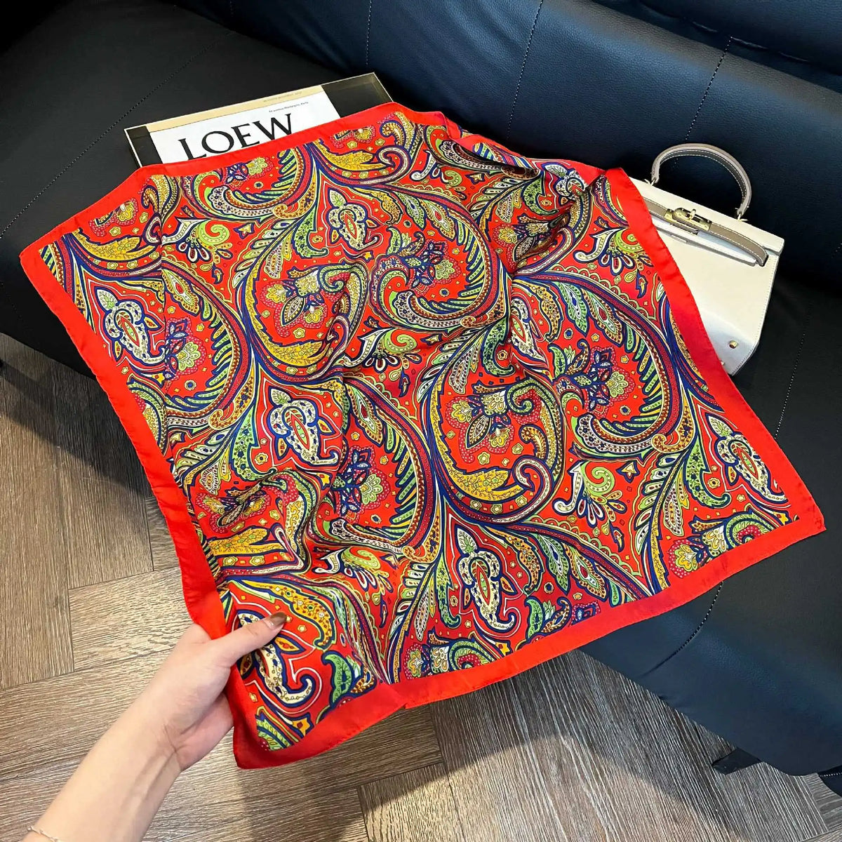 Luxury Brand Paisley Houndstooth Printed Square Scarf Soft Satin Thin Smooth Neck Scarf Sunscreen Headscarf For Women Head Wrap