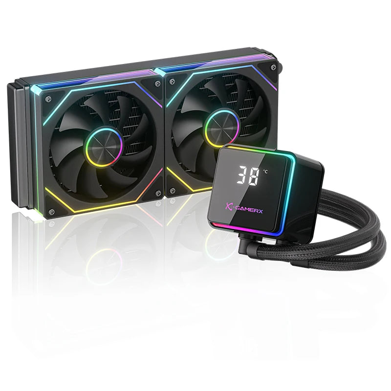 X-GAMER M240 water cooler Global ARGB light CPU Digital temperature display 360° magnetic cover 240mm watercooling