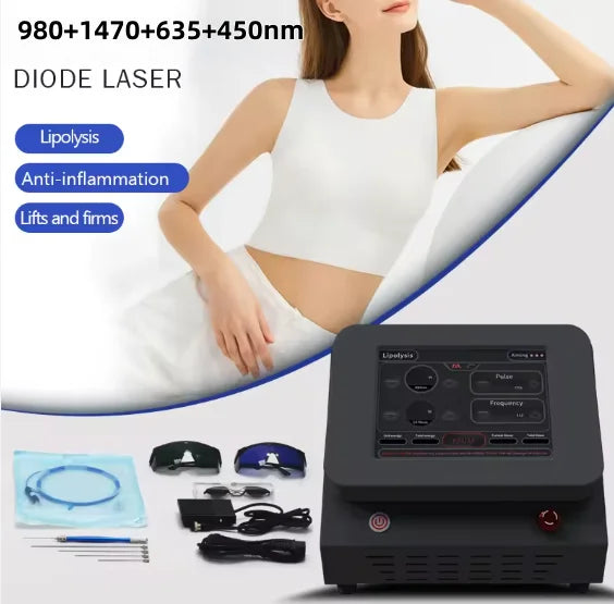 Myoslim 980+1470+635+450nm Diode Laser Lipolysis System Anti-Inflammatory Therapy Body Slimming Face Lifting Machine
