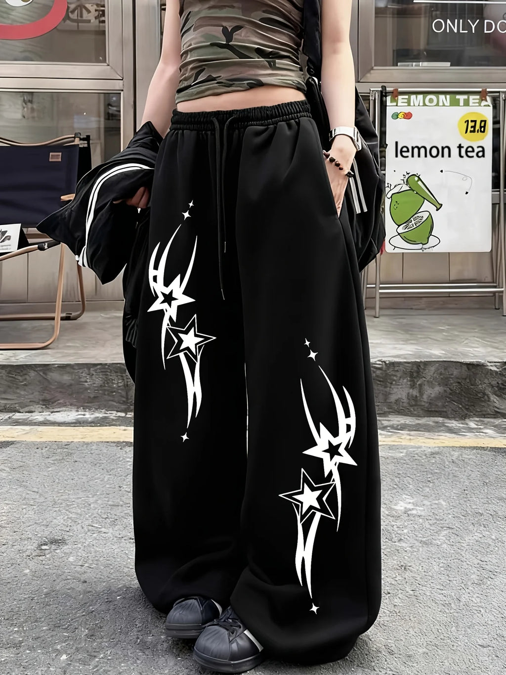 Women's Street Style Casual Sweatpants with Star Print New Arrivals for Spring Fleece Loose Fit Streetwear Oversized