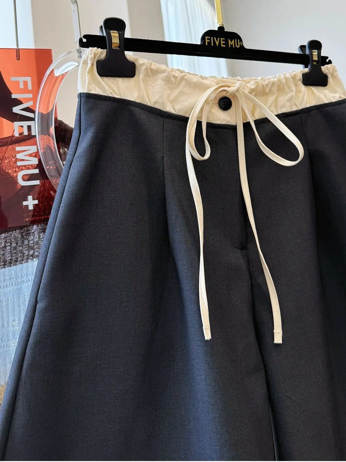 Women's Black Wide-Leg Shorts Contrast Elastic Waist Drawstring Loose Fit Casual Summer Bot