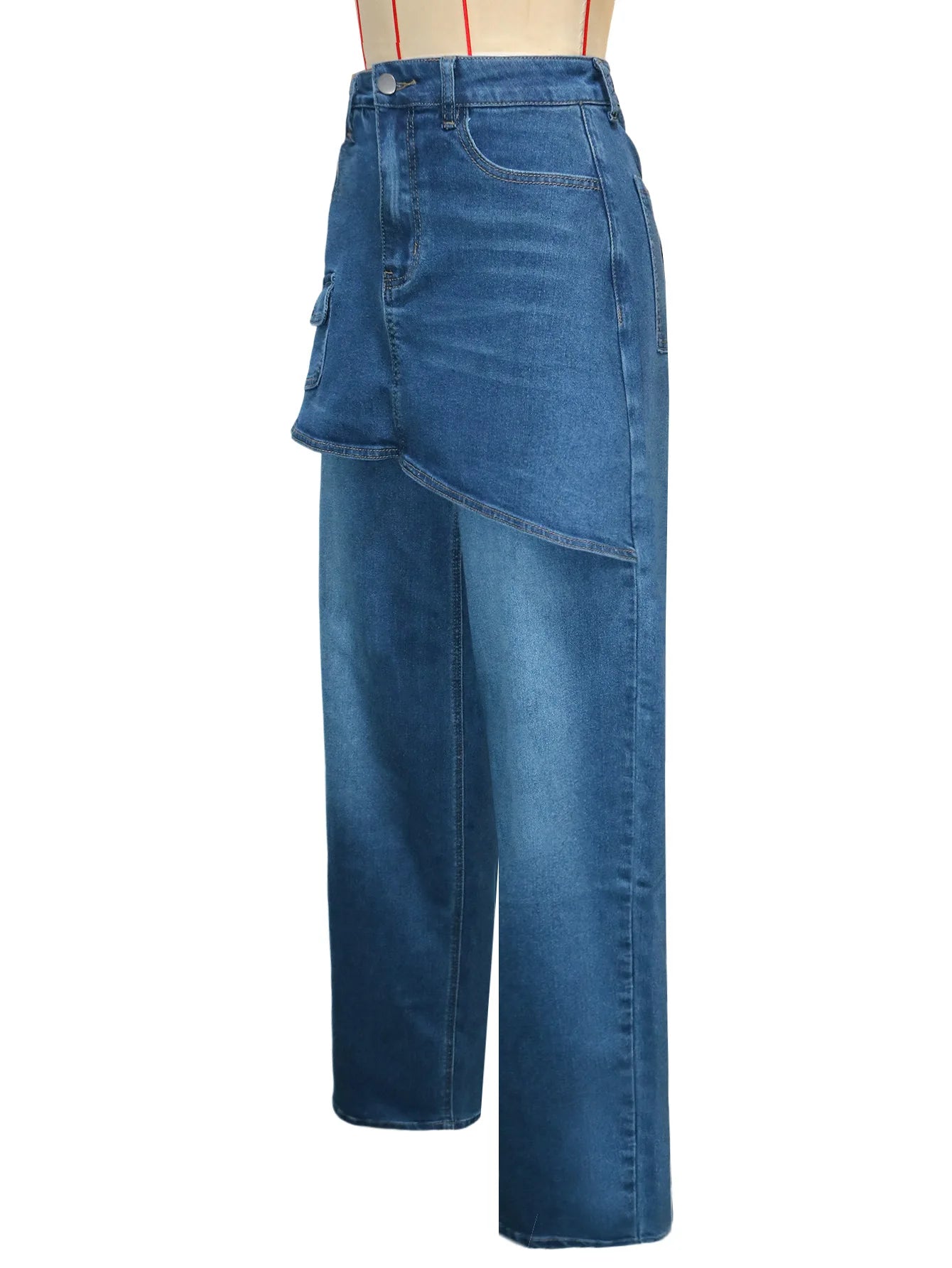 Fashion High Waist Denim Wide Leg Jeans for Women Detachable Skirt Layered Cargo Pocket Streetwear Baggy Jeans Denim Trousers