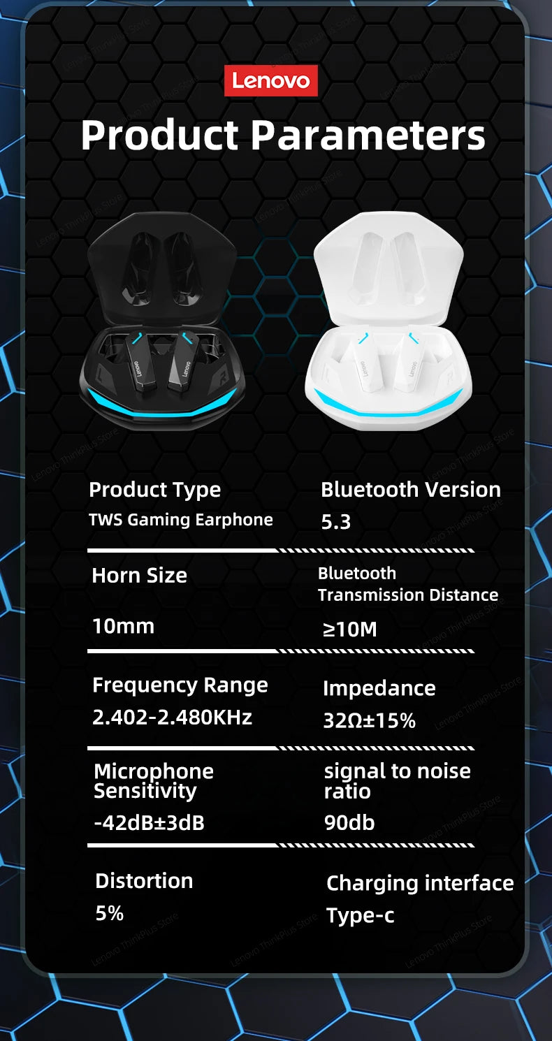 Original Lenovo New GM2 Pro Gaming Headset LED Digital Display Wireless Sport Earbuds HD Call Low Latency Headphones Waterproof
