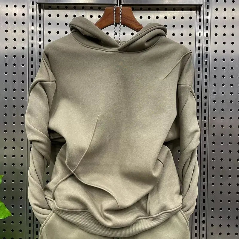 Men's autumn and winter solid color sports and leisure set, long sleeved hoodie, leg binding, youth 2pcs set
