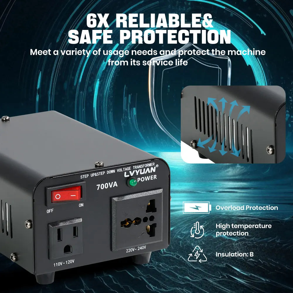LVYUAN 700VA‑6000VA Heavy Duty Step Up Down Voltage Transformer, 110V/120V to 220V/230V, US EU Socket for Overseas Electrical Equipment