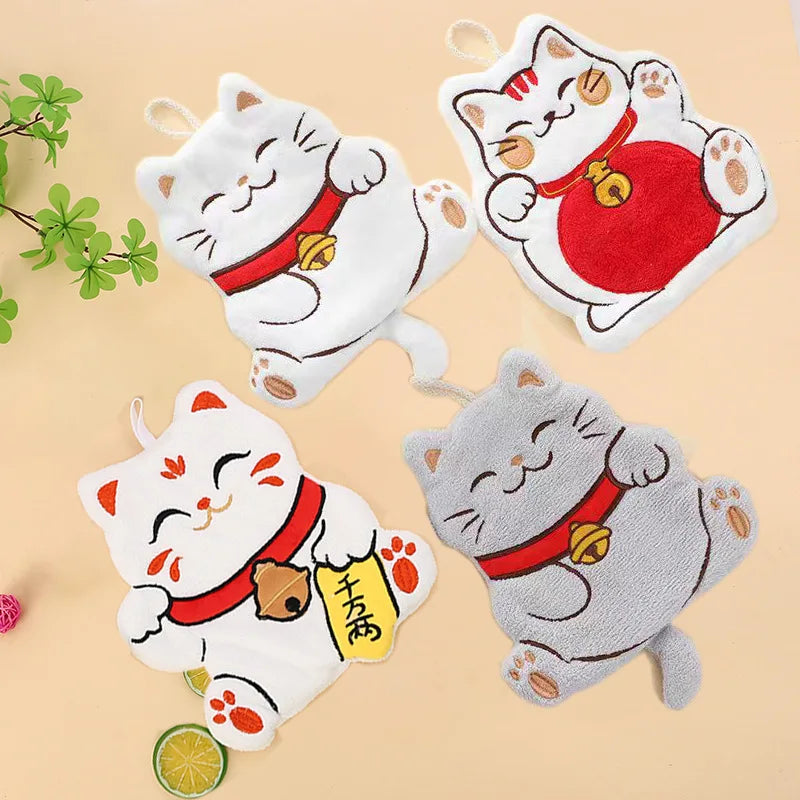 Cartoon Cat Hand Towels Cute Animal Absorbent Hanging Towel for Bathroom Kitchen Wiping Water Hand Towel Handkerchief Cloth