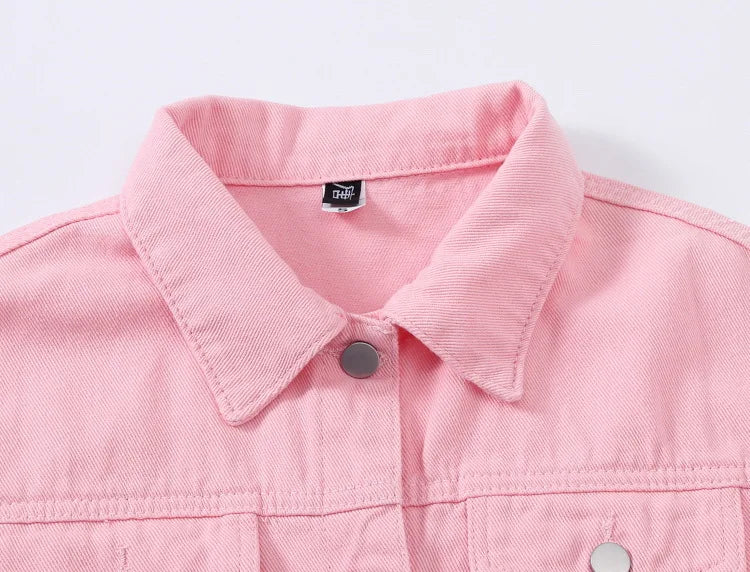 Pink Denim Jacket Women's Spring Autumn Single-breasted Lapel Coat Fashion Green Black Red Blue Outerwear Female Jean Overcoat