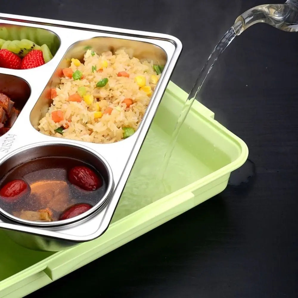 Leakproof Stainless Steel Lunch Box Microwavable Multi-Grid Food Container with Cutlery Food Grade Lunch Container Office Worker