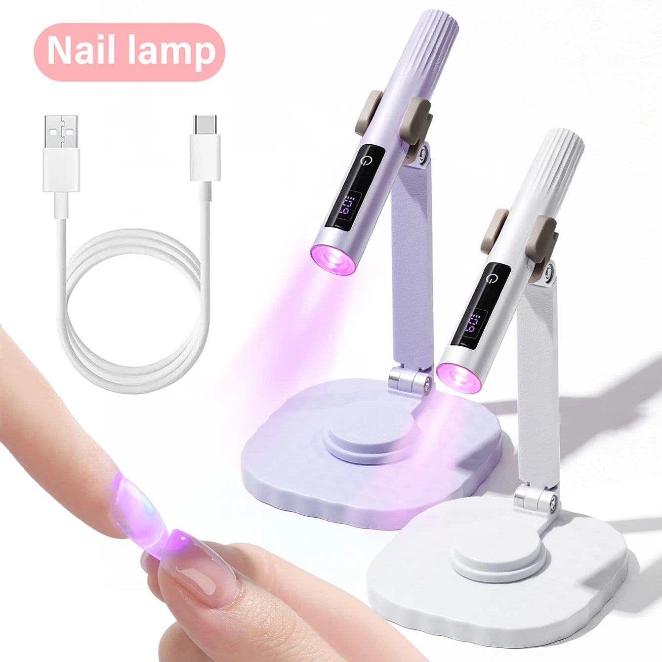 Mini UV Light Cure Nails Lamp with Stand Handheld UV Light with Display for Gel Nail Rechargeable USB Nail Dryer for Fast Curing