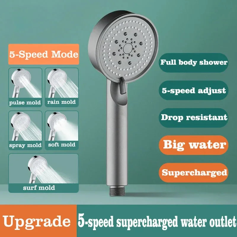 5 Modes Shower Head Set with Water Pipe Bracket Adjustable High Pressure Water Saving Shower Head Water Massage Shower Head