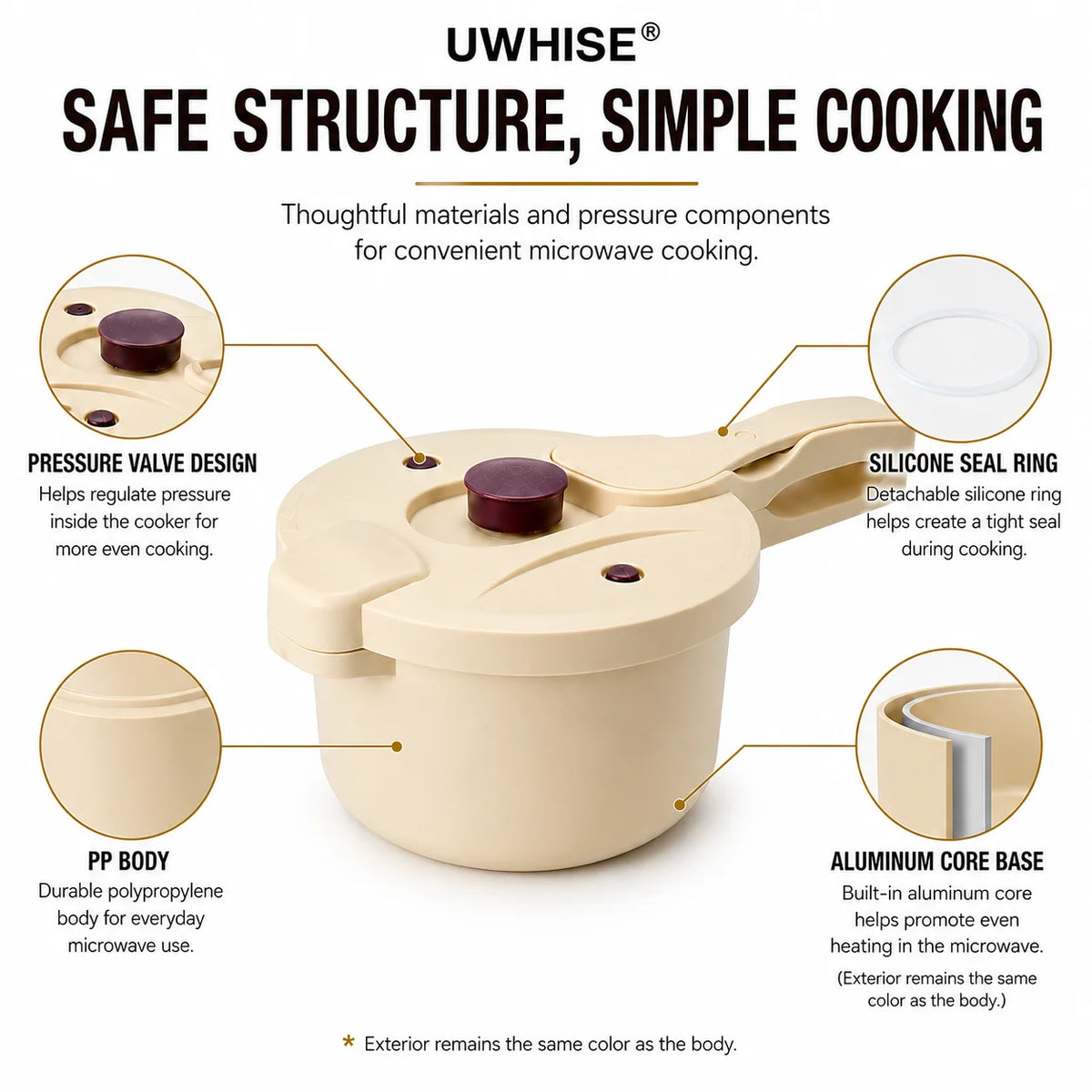 Uwhise 2.3L Microwave Pressure Cooker Fast Meals Rice Soup Steamer With Spoon Inner Pot  Microwave Cookware