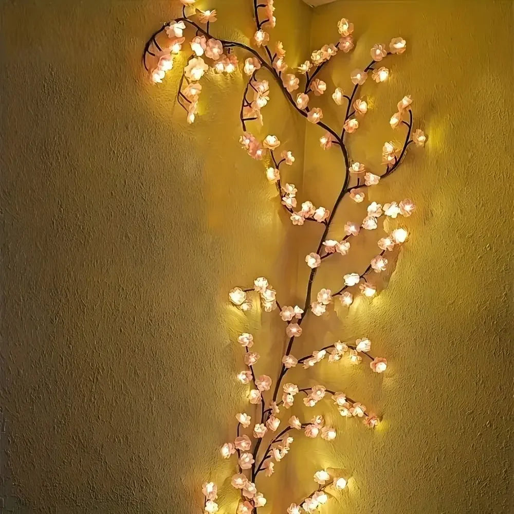 72/96/144 LED Cherry Blossom Branch Lights USB Pink Flower Fairy Lights Indoor Bedroom Wedding Garden Aesthetic Decor String