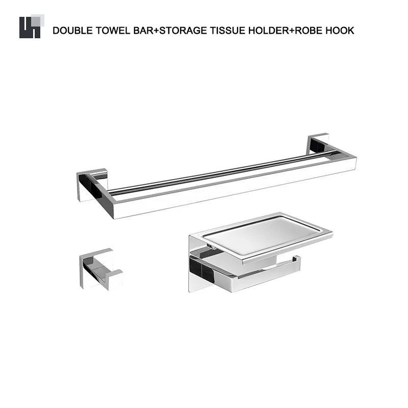 Stainless Steel Chrome Bathroom Hardware Set Square Towel Rack Towel Rack Tissue Holder Robe Hook Bathroom Rack Accessories