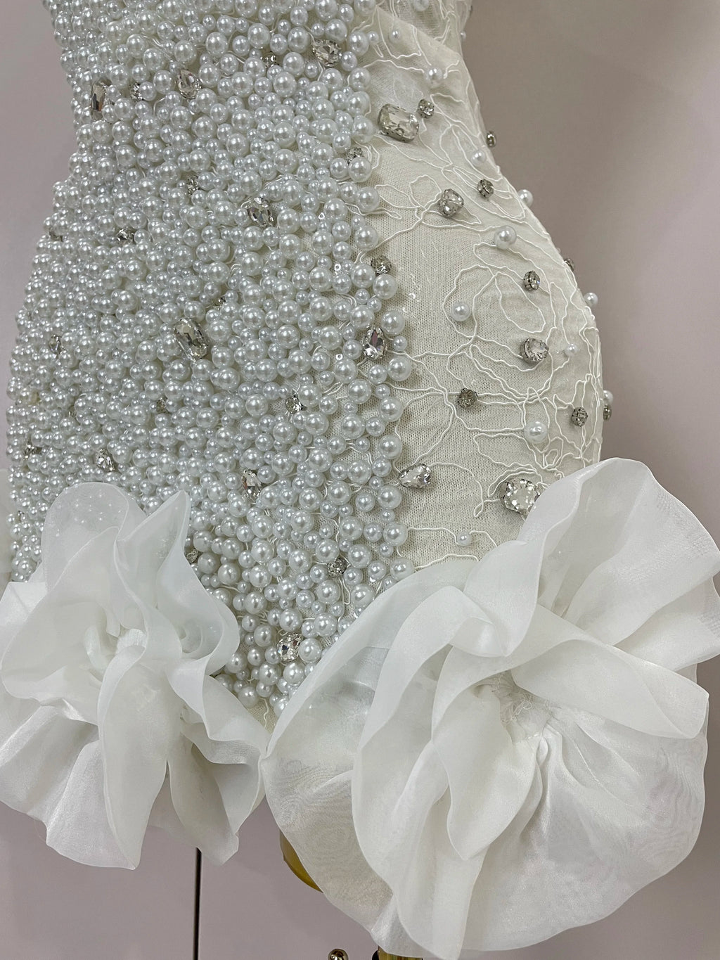 High Quality Luxury Shiny Diamonds Pearl Flowers Deep V Halter Short Dress Women Celebrate Eveing Celebrity Birthday Party Dress