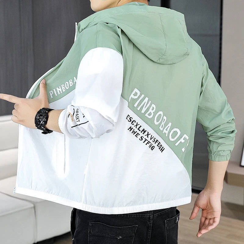 Men's Hooded Sun Protection Clothing Fashion Summer Thin Ice Silk Hiking Jacket Outdoor Sun Shade Coat UV Protection Windbreaker