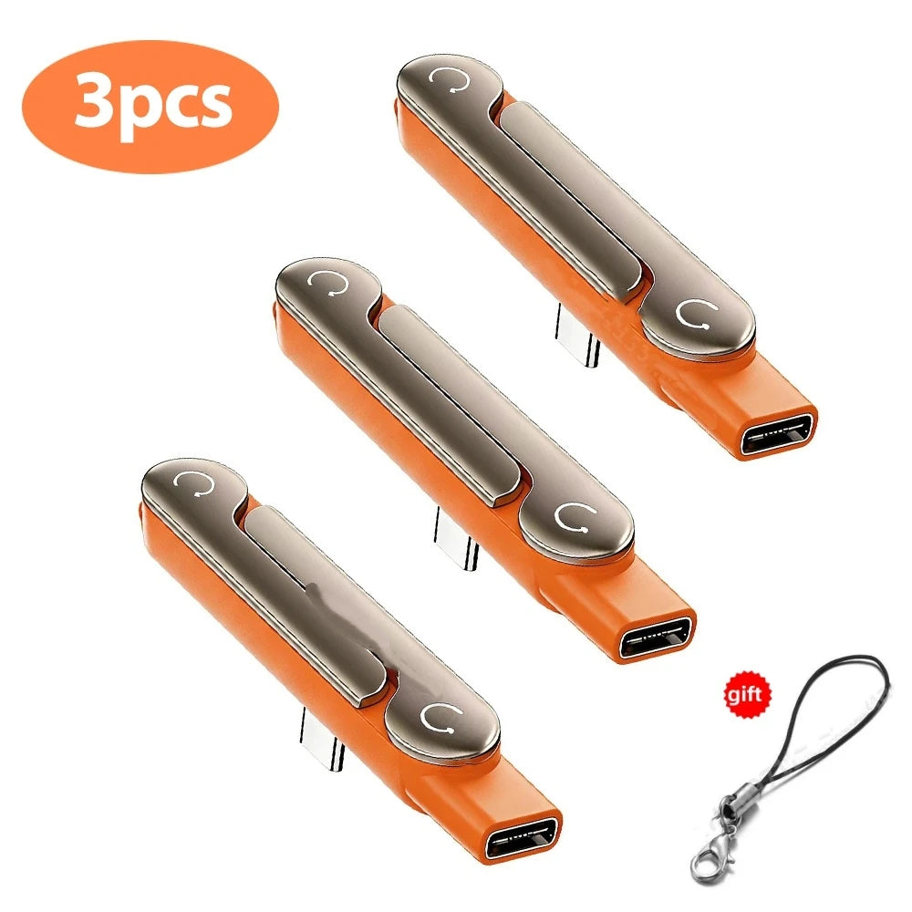 3PCS Type C Phone Charging Bracket Adapter 240W Fast Charging OTG Type-C Male to USB-C Female Converter With foldable Holder