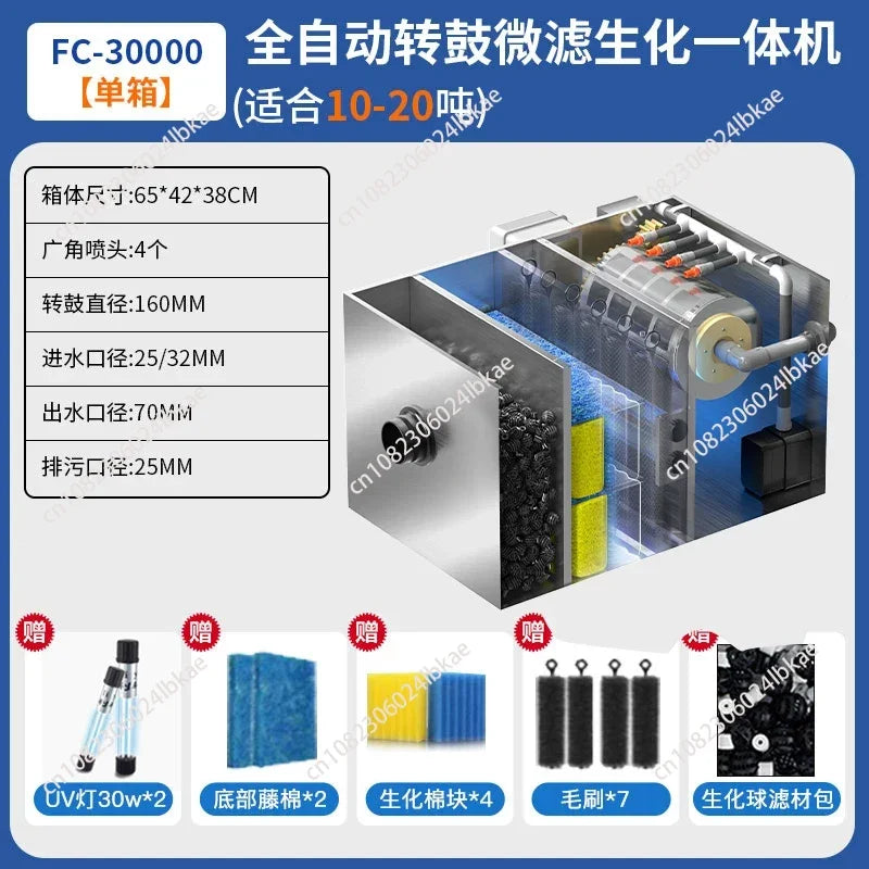 Aquaculture Drum Filter Stainless Steel Micro Screen Pond Water Recirculation Waste Remover Strainer