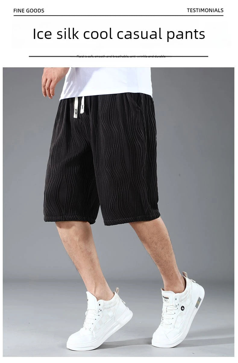 Extra Big Size Men Ice Silk Short Elastic Waist Casual Bermuda Male Summer Cool Icy Plus Large 11XL Loose Fit Stretch Breathable