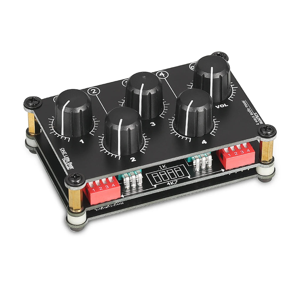 Douk Audio Portable 4 Channel Analog Stereo Audio Mixer Mini Passive Line Mixer for Live Studio Recording Sound Mixing Console