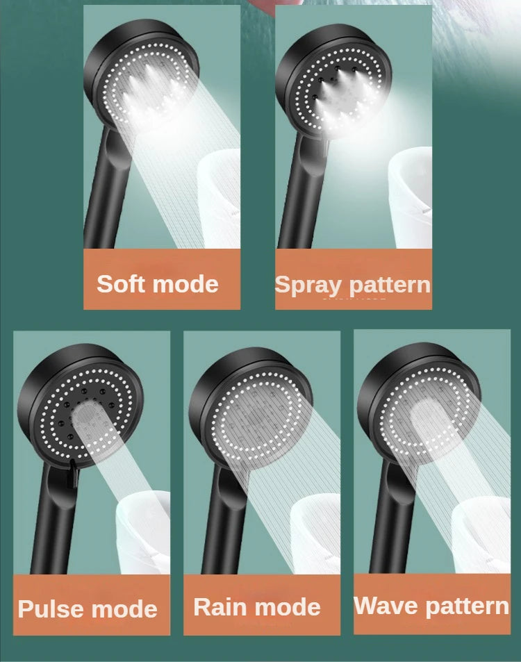 5 Modes Shower Head Set with Water Pipe Bracket Adjustable High Pressure Water Saving Shower Head Water Massage Shower Head