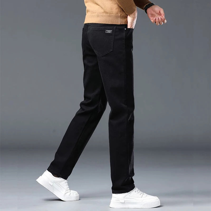 Men's Slim Jeans Korean Fashion Elastic Straight Casual Denim Pants Comfortable Work Male Spring Autumn Trousers Black Gray