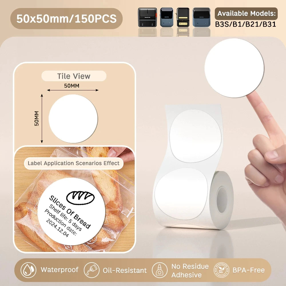 NIIMBOT B21/B1/B3S Full white series Thermal Label Sticker Paper Printable 20-50mm