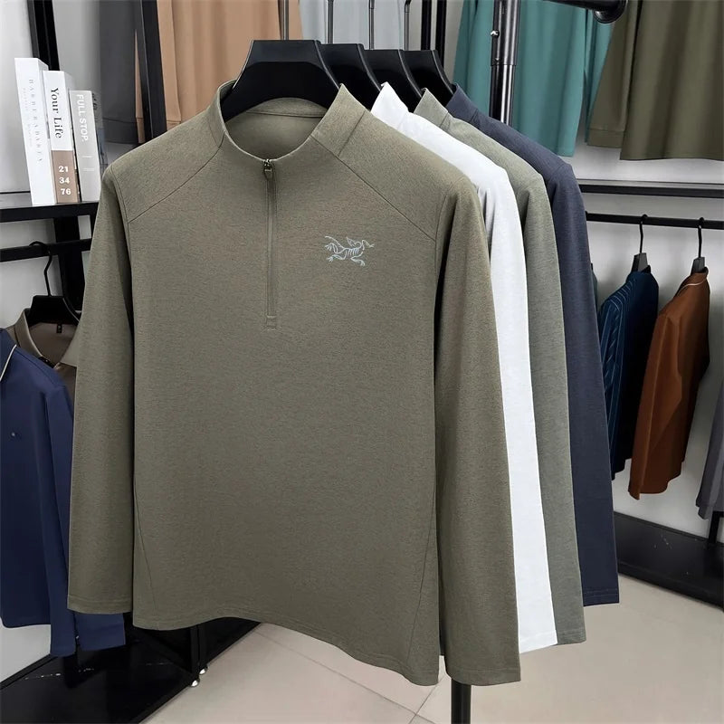 Luxury Men's Brand Spring High Quality T-Shirt Mock Neck Zipper Printing Long Sleeves Hoodie Leisure Fashion Men's Clothing Tops