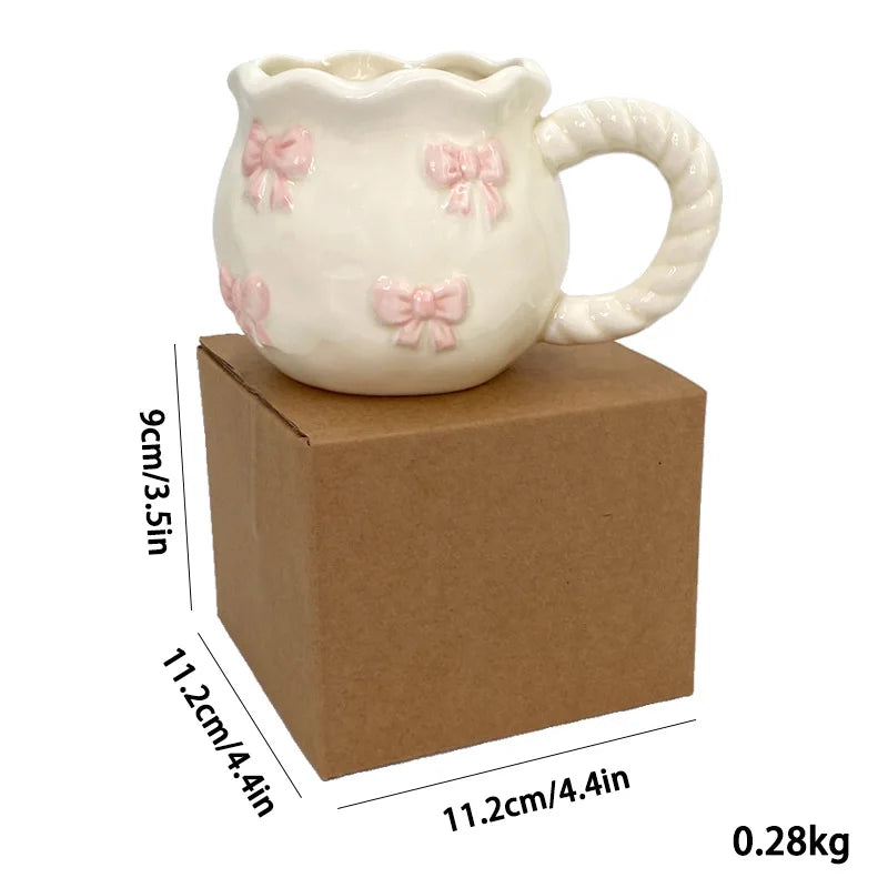 Bow Ceramic Coffee Cup Cute Handmade Ins Style Mug Drinking Water Afternoon Tea Gift Decoration Summer Dopamine Girlfriend Gift