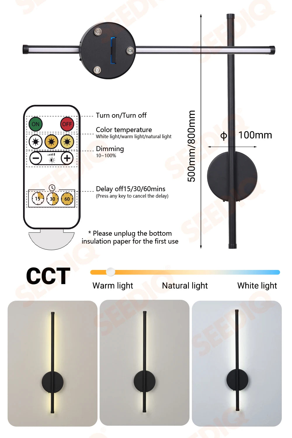 Rechargeable Battery Operated Wall Light Installation Free Wall Sconce 1PC 50CM Dimming For Livingroom Sofe Beside Bedroom
