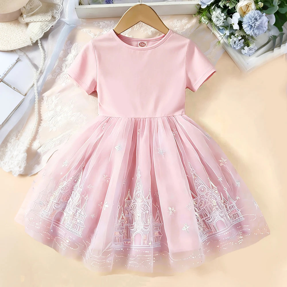 Summer New Fashion Kids Princess Dress  Girls Clothes For Children Short Sleeves Dress Baby Girls Birthday Party Clothing 2-8T