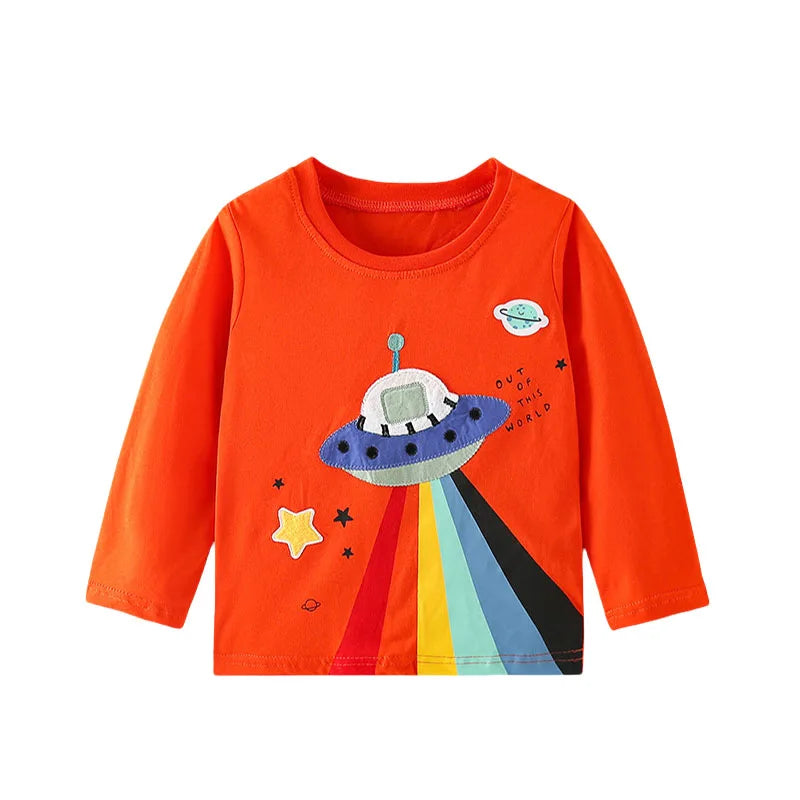 Jumping Meters 2-7T Boys T shirts Cars Embroidery Hot Selling Children's Clothing Long Sleeve Autumn Spring Blouses