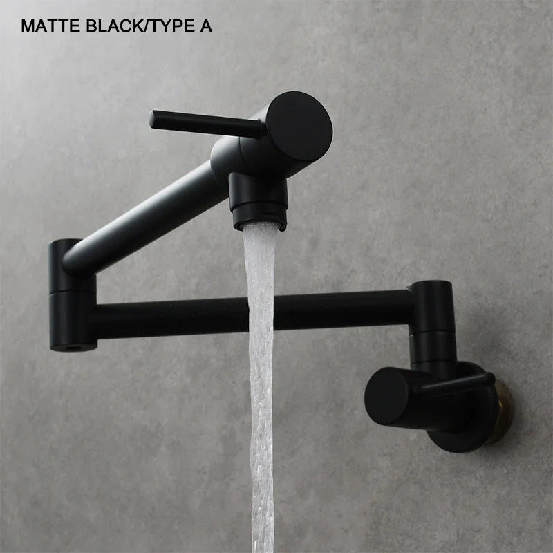 Brass Pot Filler Tap Wall Mount Foldable Kitchen Faucet Single Cold Single Hole Sink Tap Rotate Folding Spout Chrome Gold Black