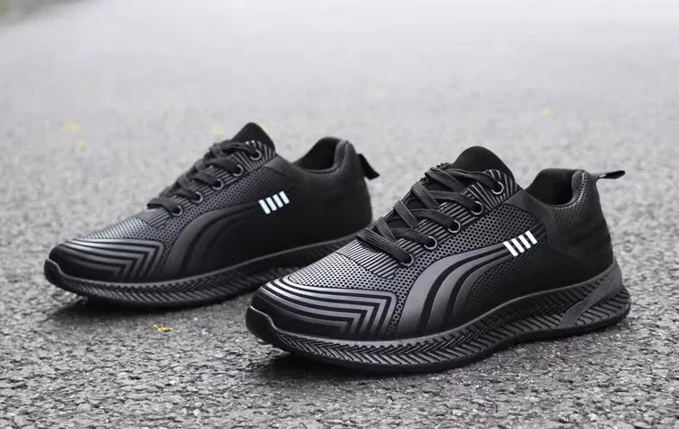 Waterproof Men's Sneakers Casual Running Shoes Soft Bottom Black Leather Sports Shoes