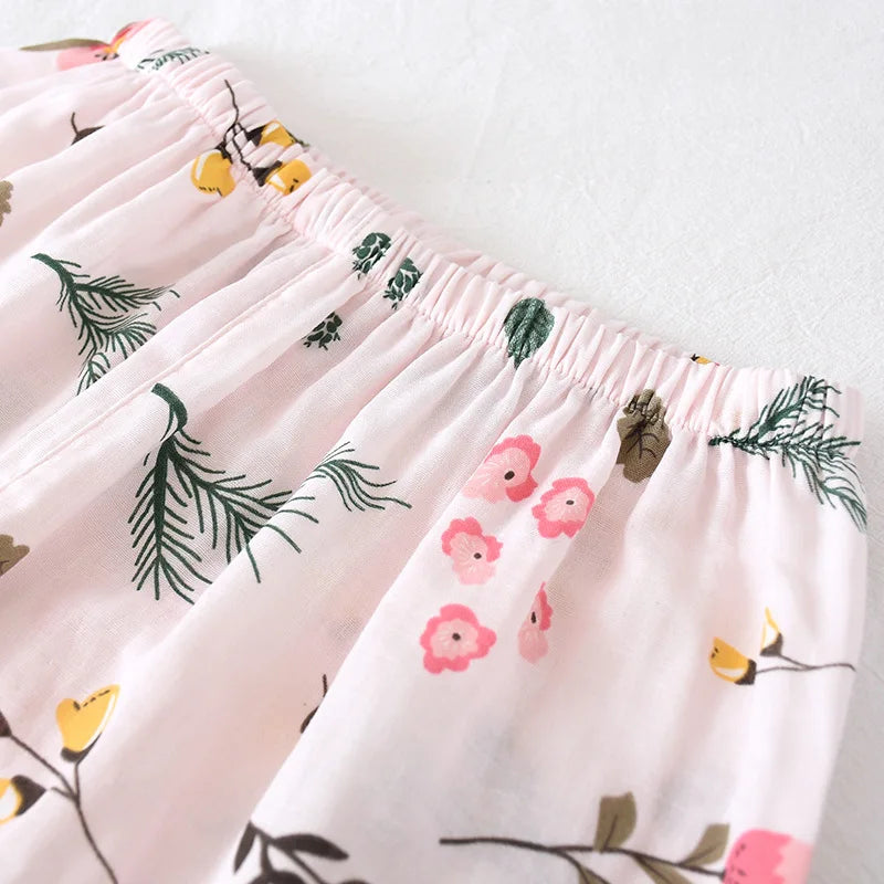 Three-piece Japanese-style pajamas women spring and summer autumn 100% cotton gauze short-sleeved shorts trousers summer suit ho