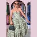 Fashion Striped Strapless Slim Fitting Dress Women Lace Up Waist-cinching Chic Maxi Dresses 2026 New Birthday Party Evening Gown