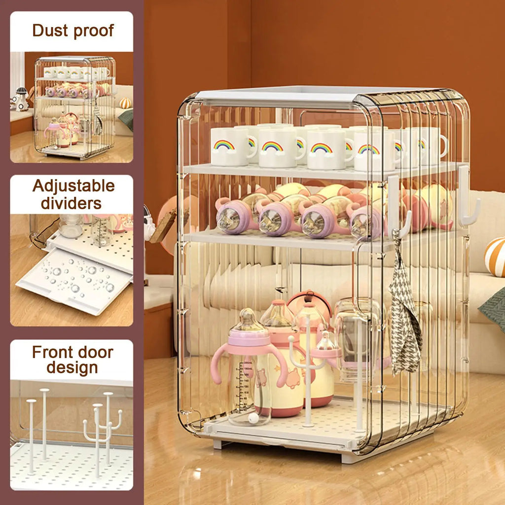 Kids Utensil Organizer Clear Adjustable Storage Rack for Baby Bottles Cups Plates Kitchen Countertop Fridge Dining Cabinet