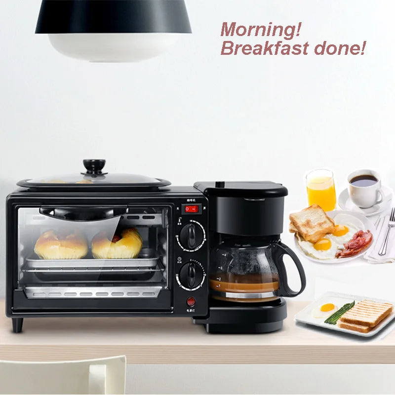 Multi Function 3in1 Breakfast Maker Electric Bread Roast Oven Steaming Coffee Pot Frying Fan In One Machine Kitchen Appliances