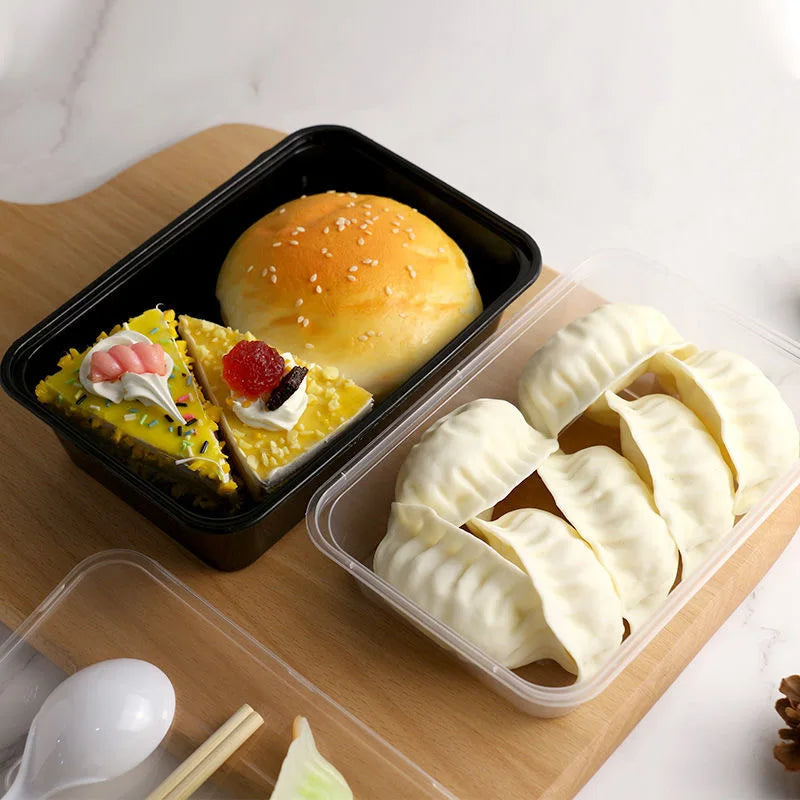1/10PCS Plastic Disposable Food Containers Black Take out Containers With Kitchen Fridge Storage Boxes Lid for Salads Sandwiches