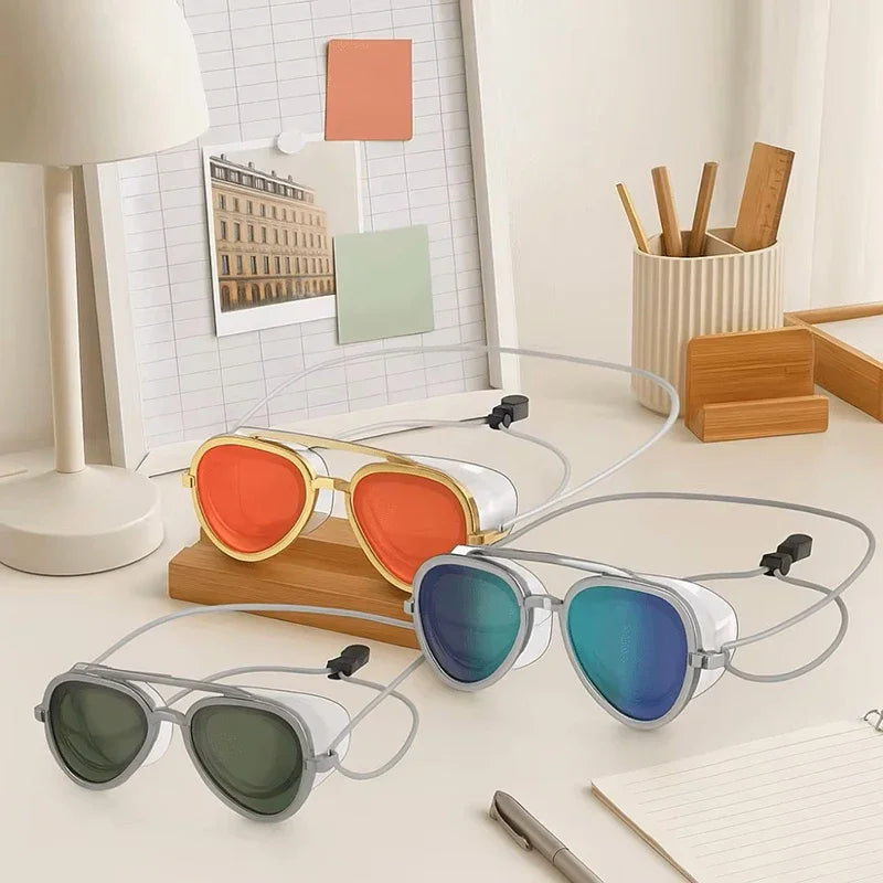 Vintage Fashionable Sun Protection Glasses Men Women Outdoor Travel Adjustable Drawstring Full Angle Silicone Surfing Glasses
