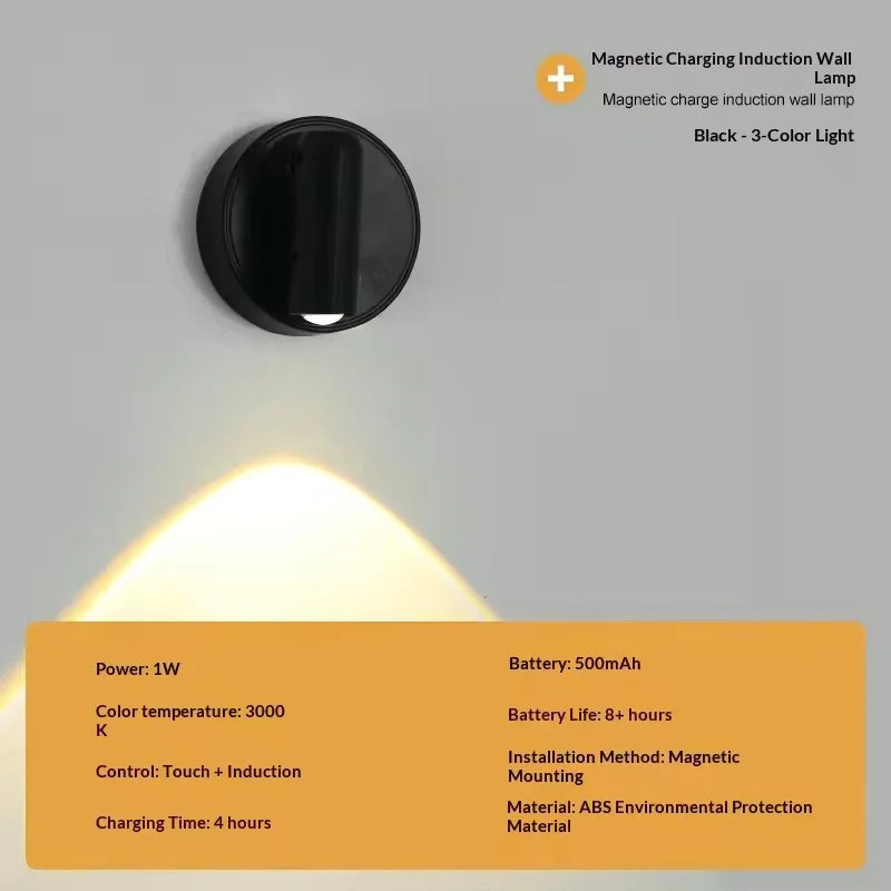 LED Light Magnetic Rechargeable Wall light Spotlight Wireless No Punch Reading Light With Touch Switch Dimmable Bedside Lamp