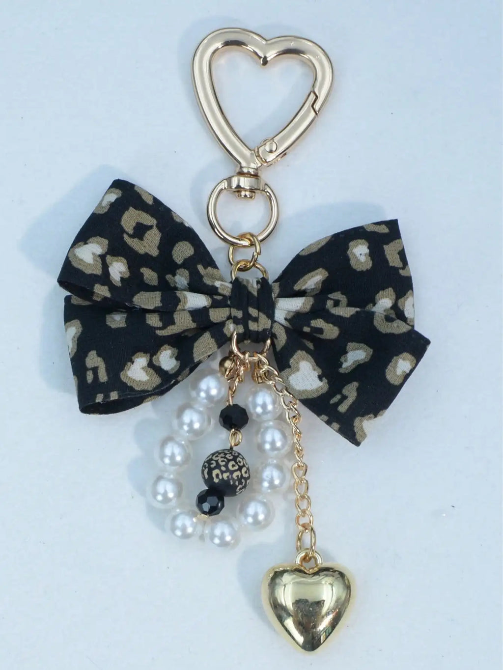 Leopard Print Bow Keychain Heart Pendant Women's Bag Simple Charm Pearl Keychain Beaded Charm Gift For Women